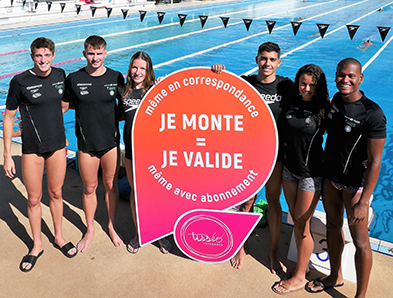 Antoine VIQUERAT, Guillaume GUTH, Adèle BLANCHETIERE, Amazigh YEBBA, Joris BOUCHAUT et Assia TOUATI, du Club des Dauphins du TOEC